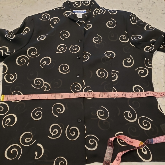 Pendleton Vintage 80's Black Sheer Printed Button Down Blouse Shirt 14P - Picture 12 of 13